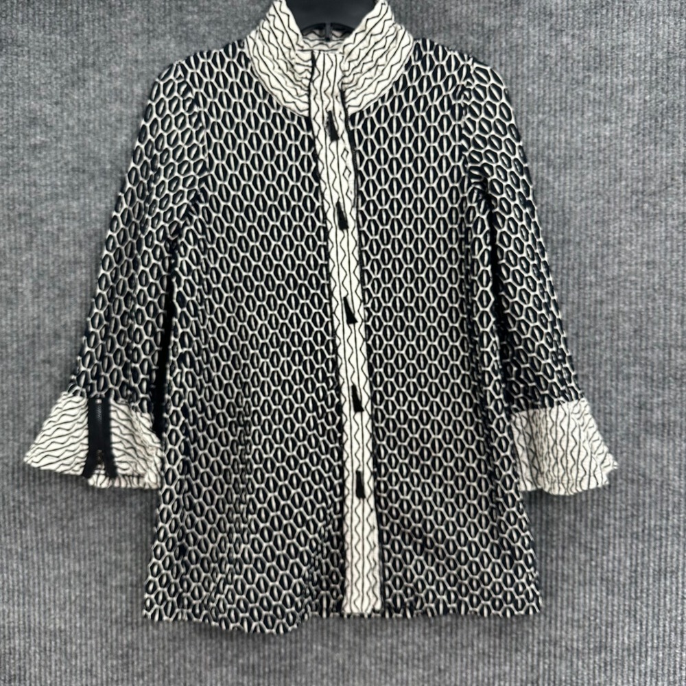 Ali Miles Tunic Top Womens Small Black White Geometric Textured Excellent Bell